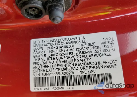 2022 Honda Cr-V Ex z USA, uszkodzony, nr VIN 5J6RW1H56NA005209